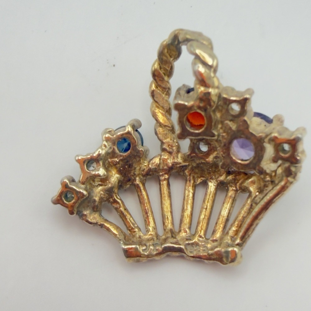 Vtg Sterling Silver Flower Basket Pendant Saphire Garment Amethyst Vermeil 925 - Picture 4 of 12